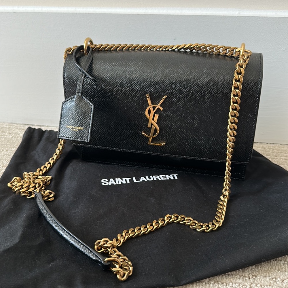 Saint Laurent SUNSET MEDIUM CHAIN BAG IN COATED BARK LEATHER